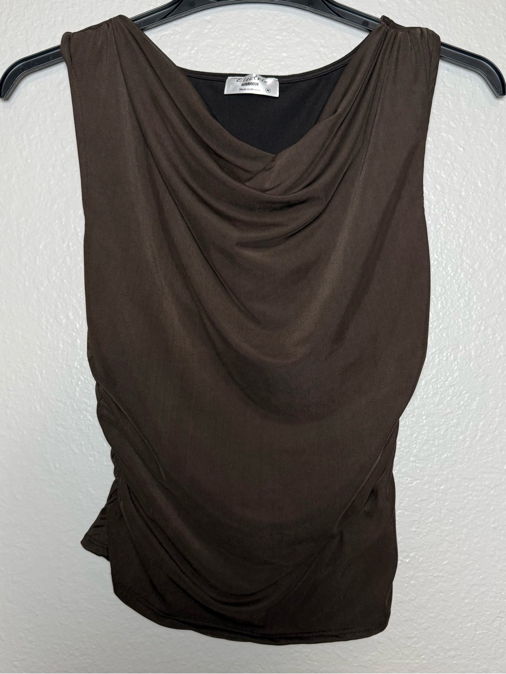 Brown Sleeveless Draped cowl neck Top sleeveless size M